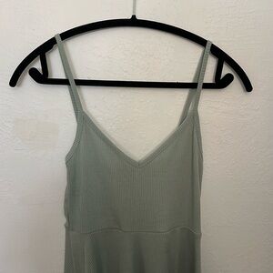 Sage green mini dress.